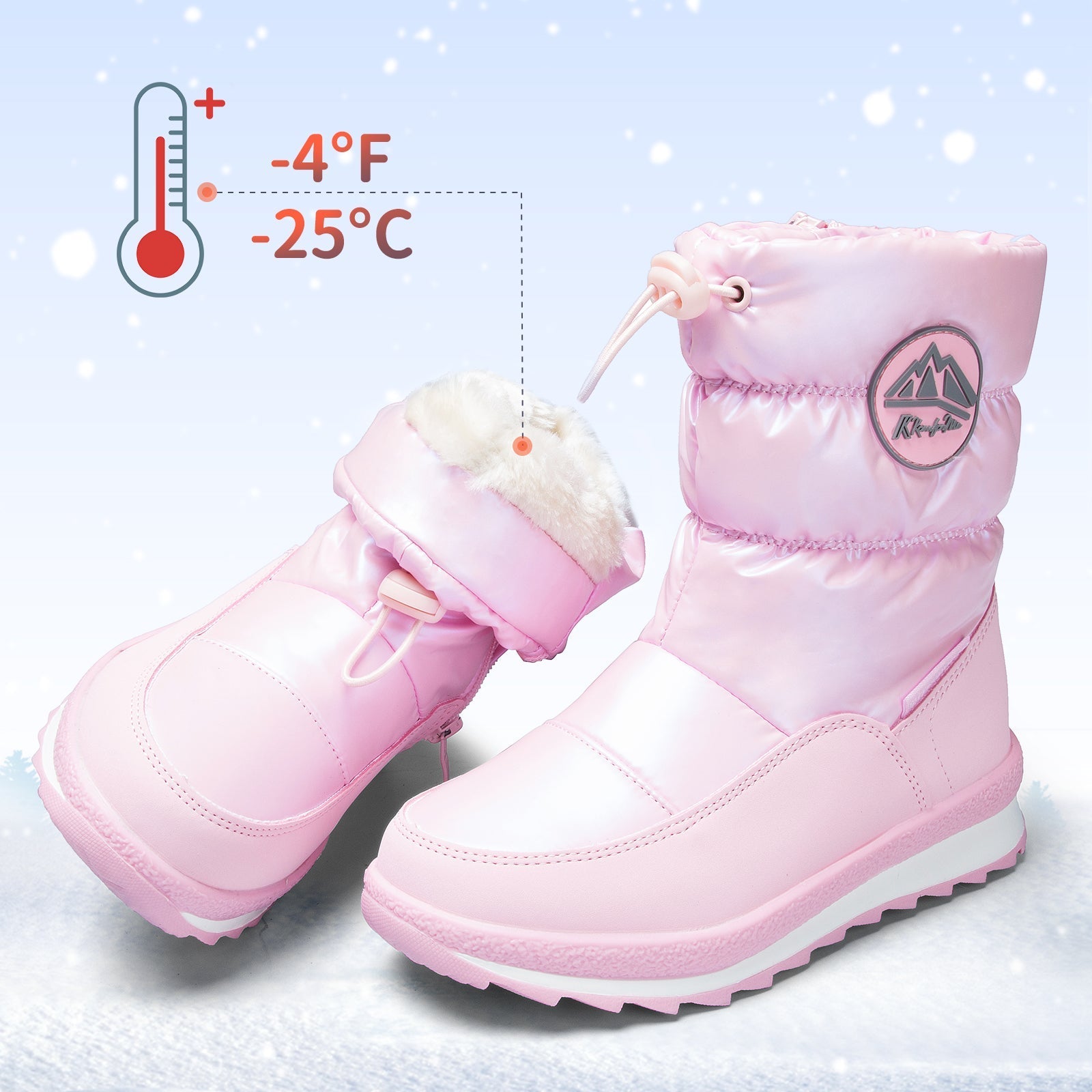 Pink/Purple/White Glossy Winter Waterproof Snow Boots