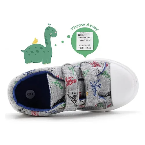 Boys Sneakers Canvas Shoes Gray Dinosaurs - KKOMFORME
