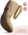 Gold Glitter Ankle Strap Dress Ballet Flats