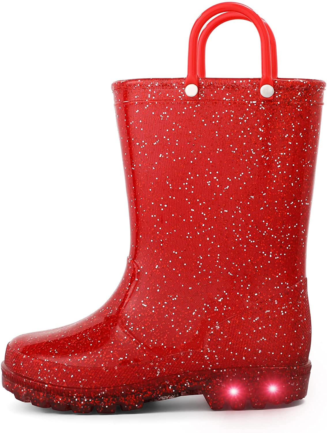 Kids Girls Light Rain Boots Solid Glitter Red with Led - KKOMFORME