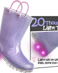 Kids Girls Light Rain Boots Solid Glitter Purple with Led - KKOMFORME
