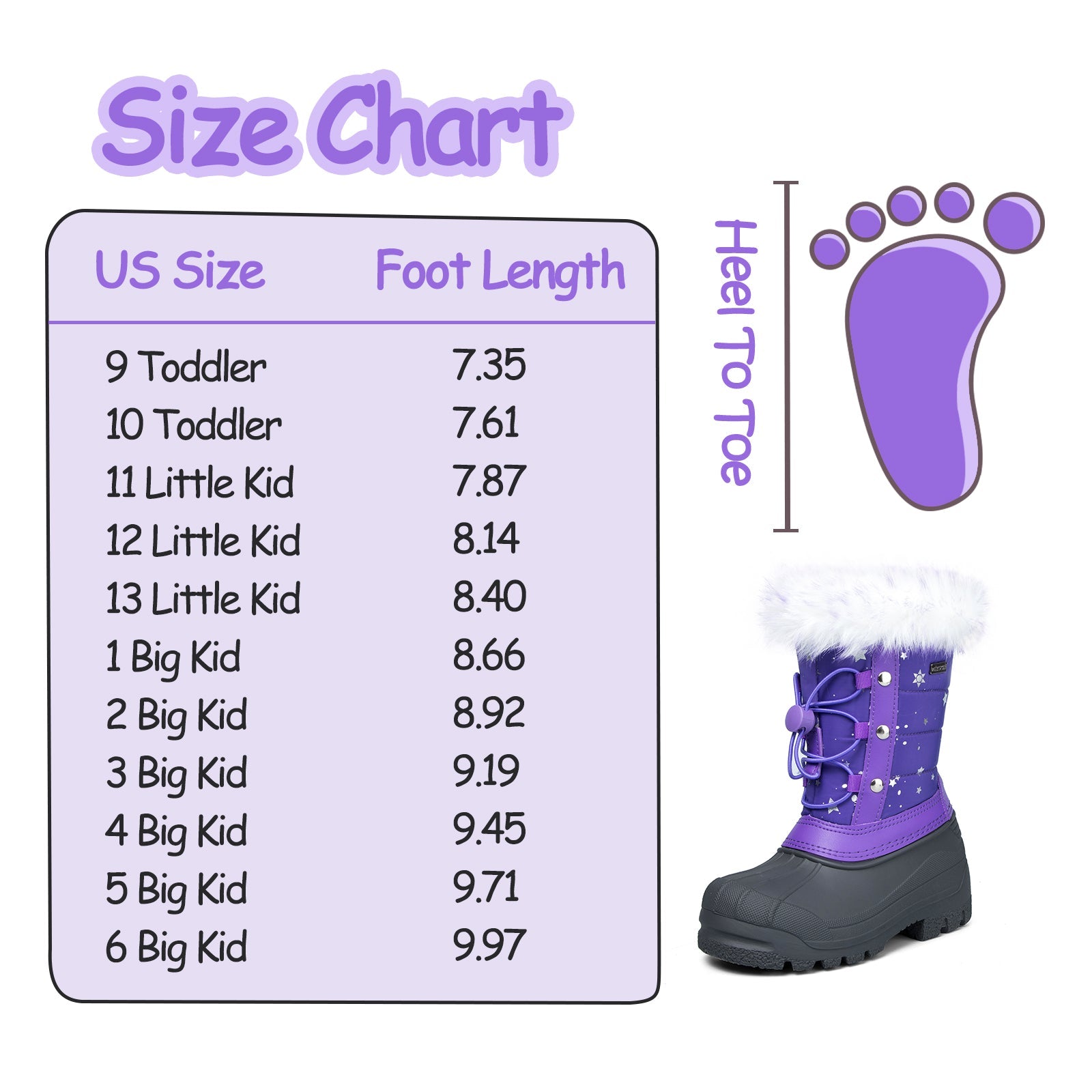 Purple Fur Collar Glitter Stars Waterproof Snow Boots - MYSOFT