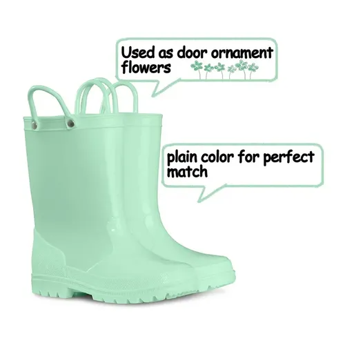 Kids Girls Light Rain Boots Solid Green - KKOMFORME