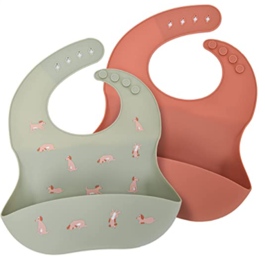 Labcosi Silicone Baby Bibs for Babies &amp; Toddlers Set of 2, Baby Feeding Bibs for Boys and Girls