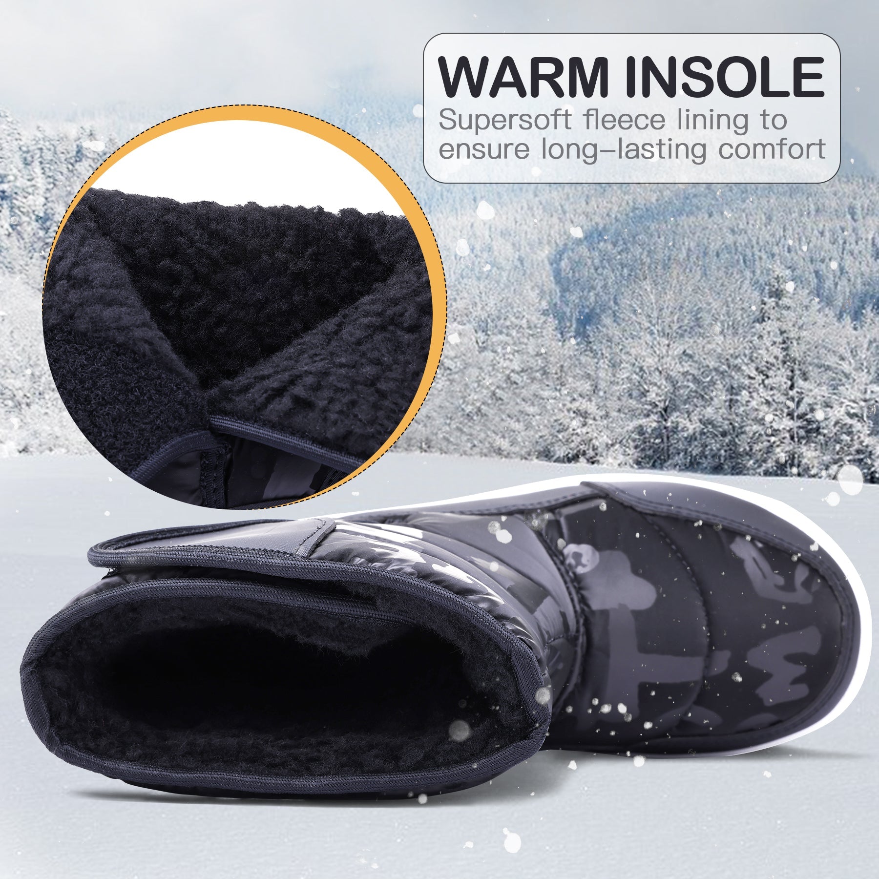 Black Matte Fur Lined Waterproof Snow Boots - MYSOFT