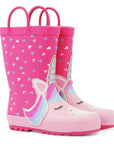 Unicorn Heart Pattern Waterproof Pink Rubber Rain Boots - MYSOFT