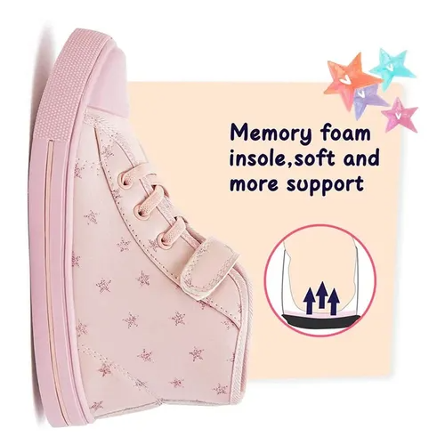 Kids Sneakers High-top Canvas Shoes Pink Stars - KKOMFORME