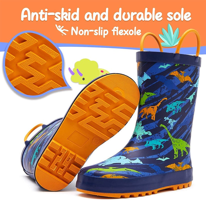 Boy&amp;Girl Rain Boots Waterproof Navy Dinosaurs - KomForme
