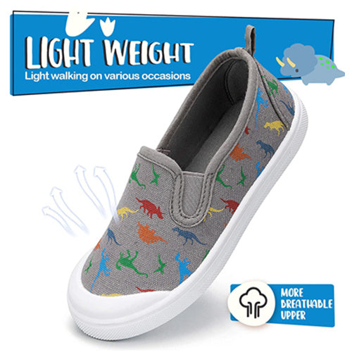 Girls Boys Slip On Lazy Toddler Canvas Sneakers Dark Gray Dinosaur -- K KomForme
