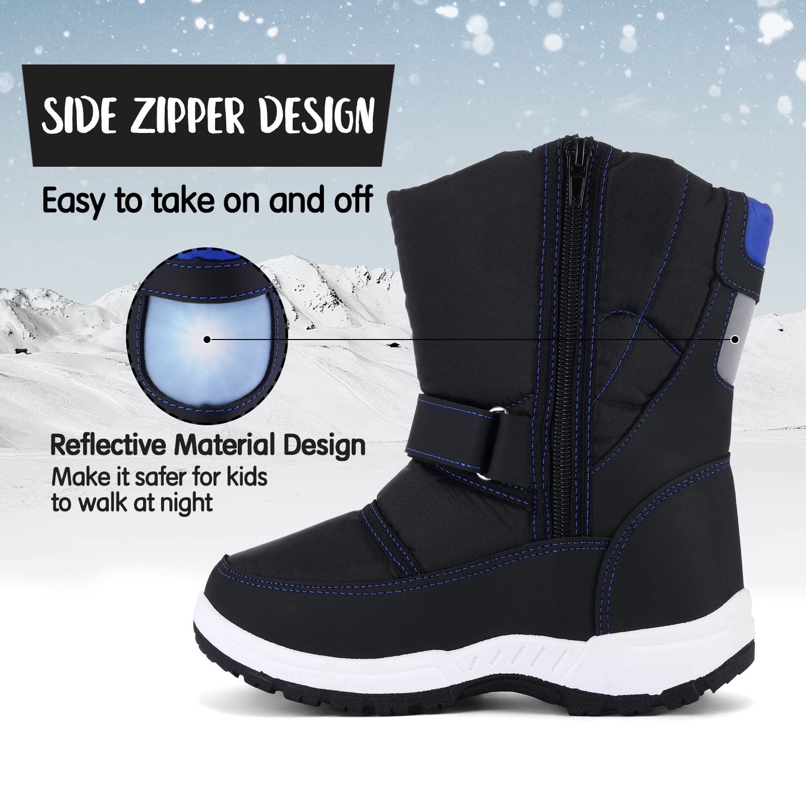 Velcro Side Zipper Outdoor Waterproof Snow Boots