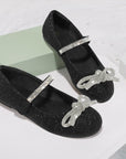 Kids Dress Shoes-Black Glitter Mary Janes with Diamond Bow
