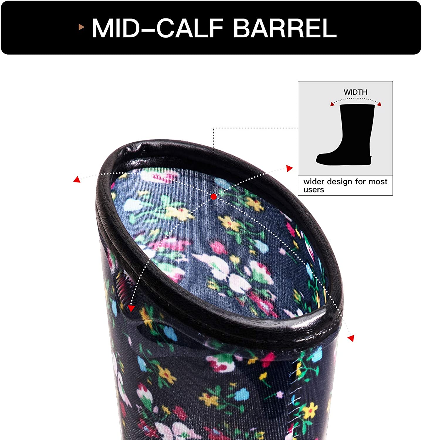 Blue Floral Waterproof Print Mid-Cut Rain Boots - MYSOFT