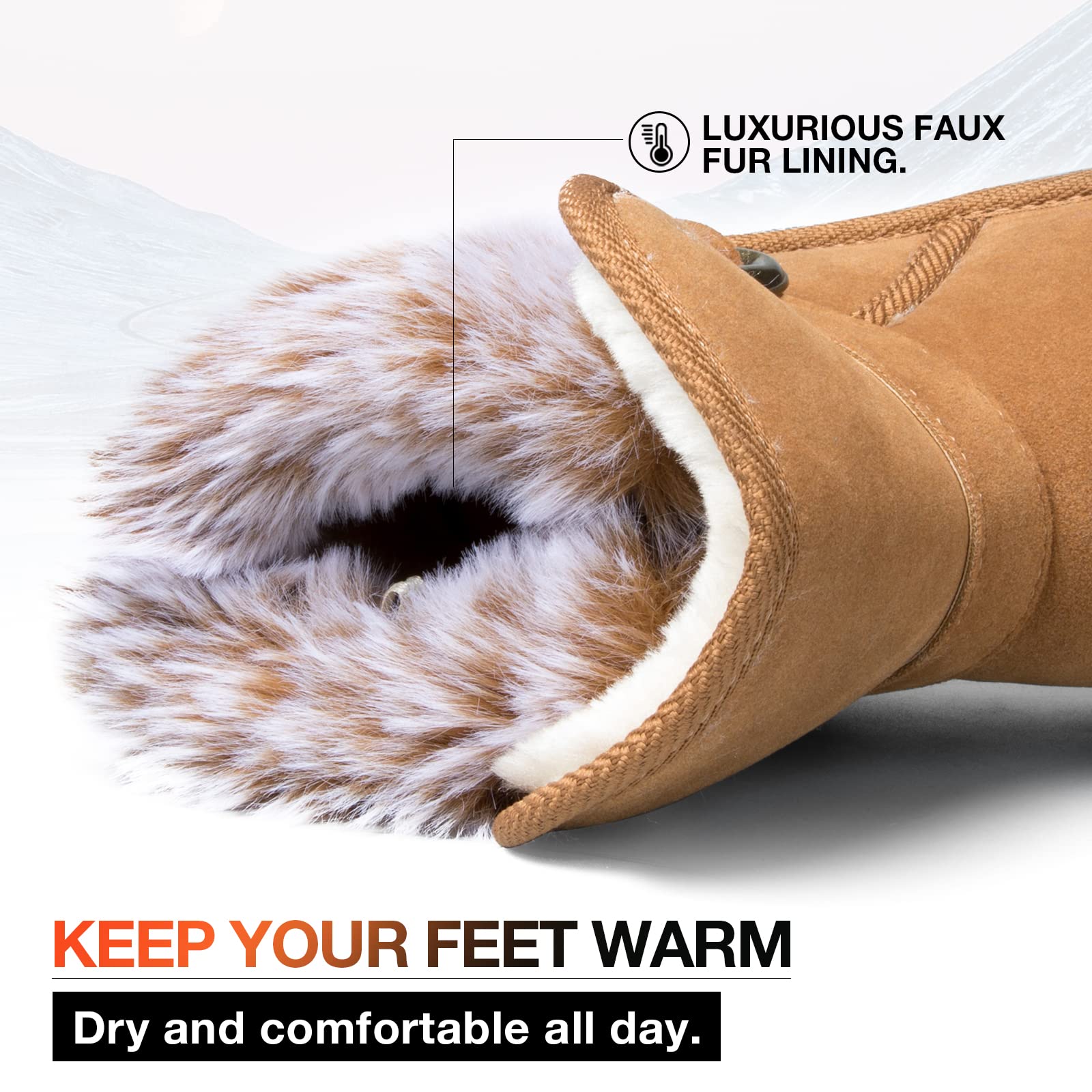 Classic Mid-calf Fur Lining Snow Boots Brown