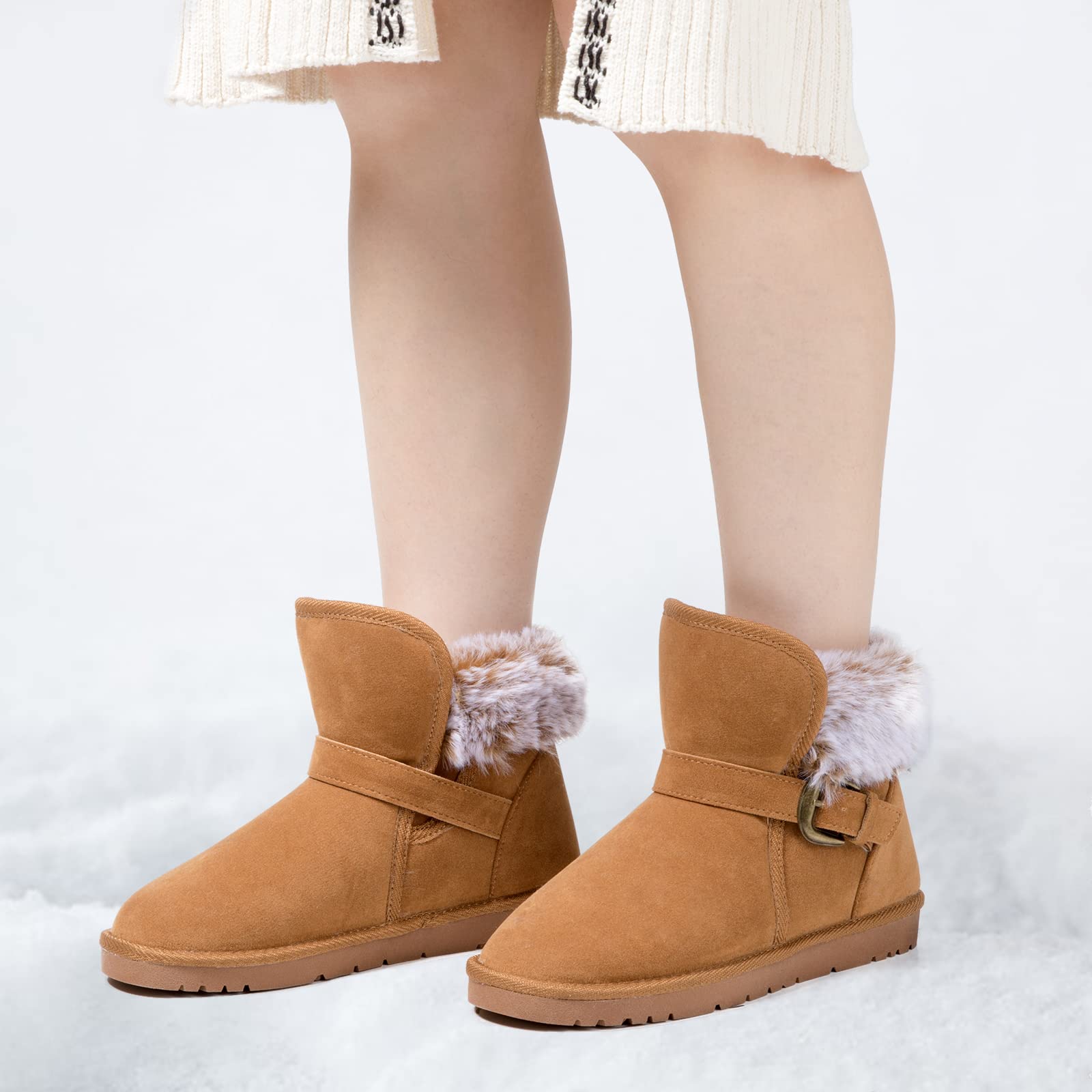 Classic Mid-calf Fur Lining Snow Boots Brown