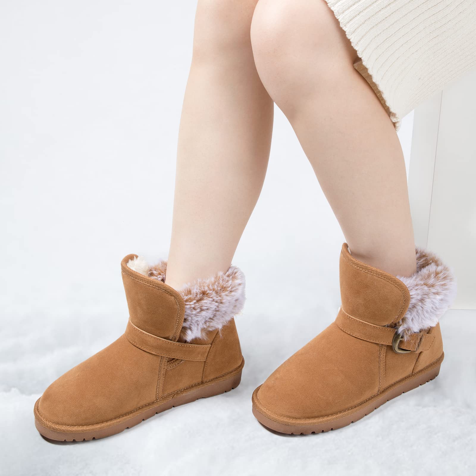 Classic Mid-calf Fur Lining Snow Boots Brown