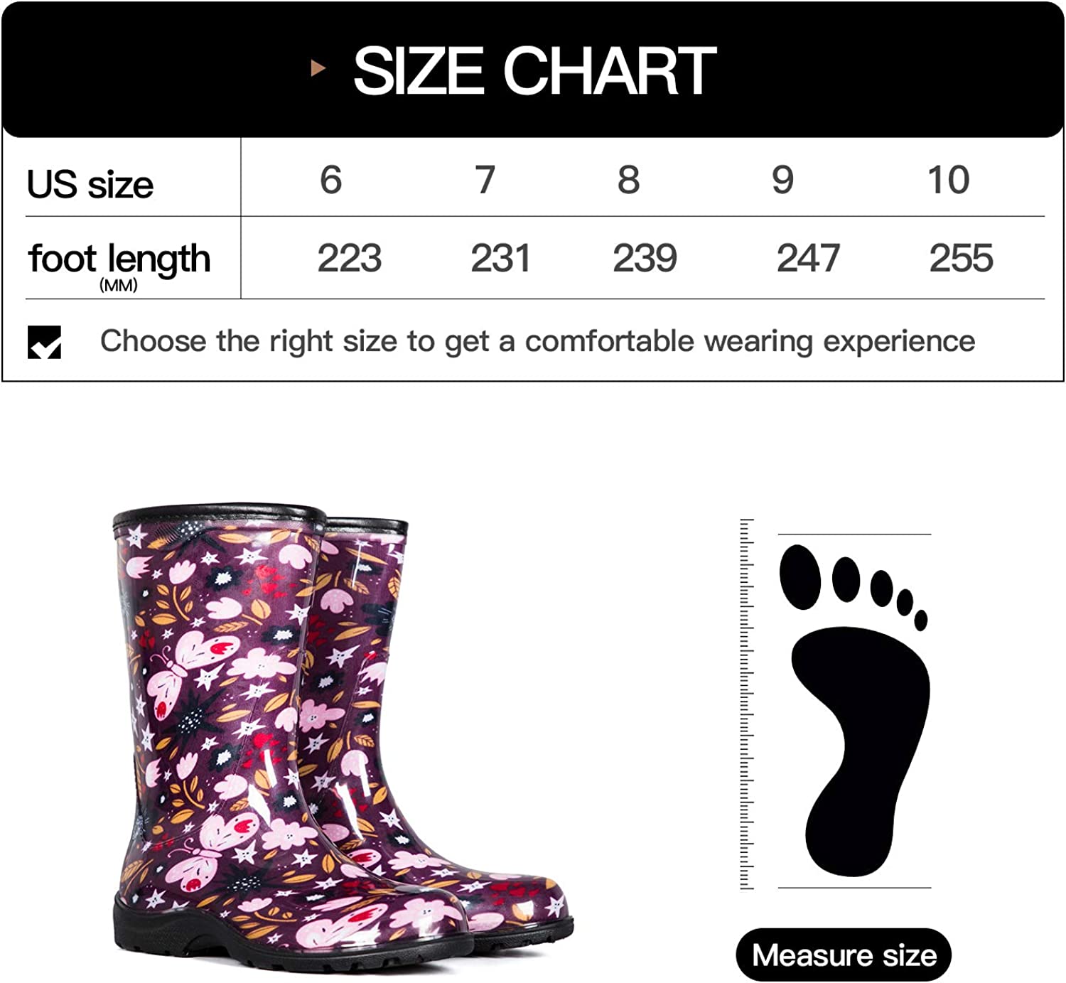 Pink Butterfly Waterproof Print Rain Boots - MYSOFT