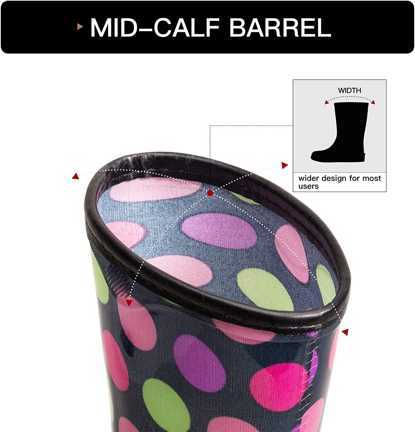Colorful Polka Dot Waterproof Print Mid-Cut Rain Boots - MYSOFT