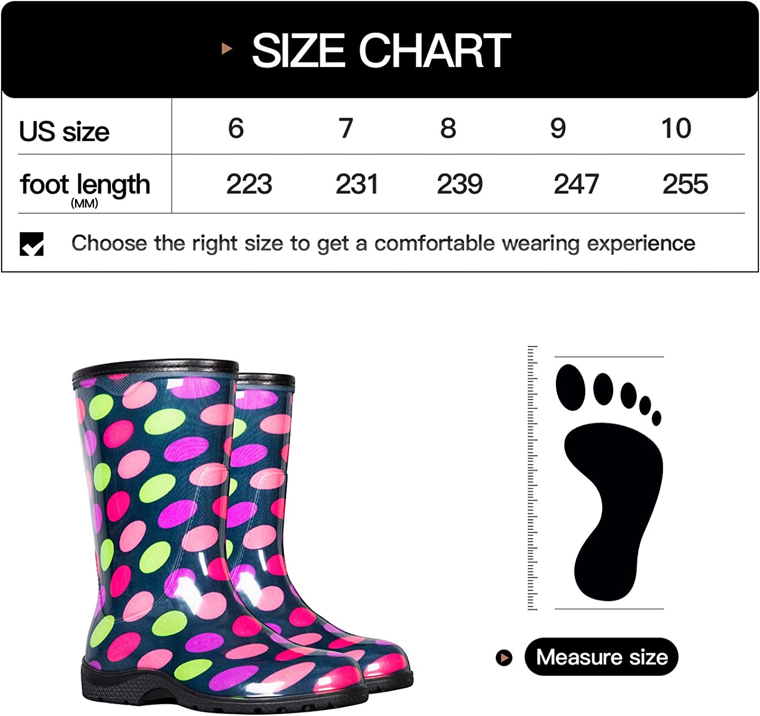 Colorful Polka Dot Waterproof Print Mid-Cut Rain Boots - MYSOFT