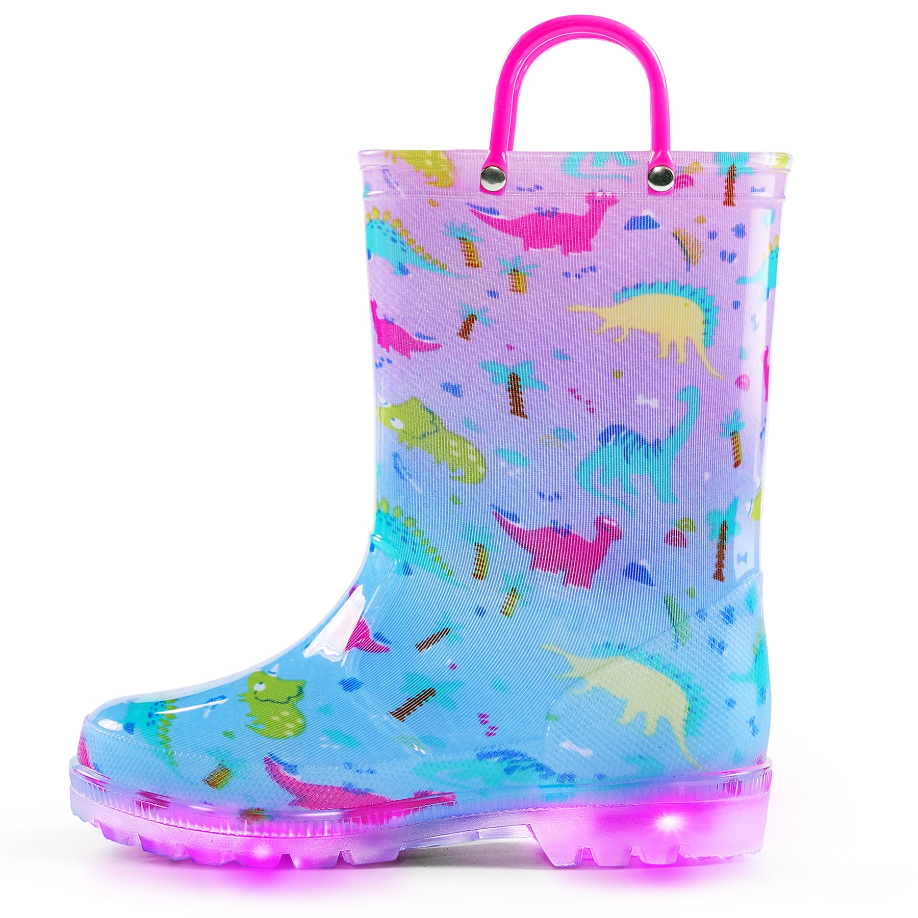 Dinosaur Light-up Pink &amp; Blue Rain Boots