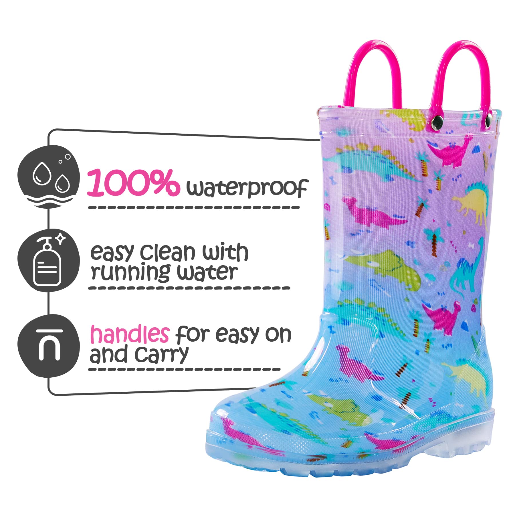 Dinosaur Light-up Pink &amp; Blue Rain Boots