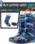K KomForme Toddler Light Up PVC Blue Dinosaur Rain Boots
