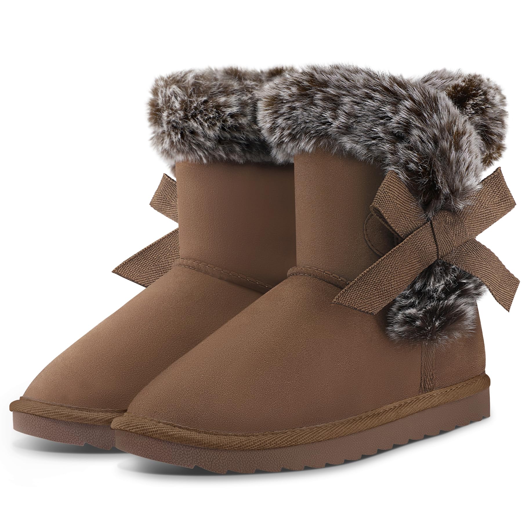 Girls Bow Tie Warm Fur Lined Snow Boots