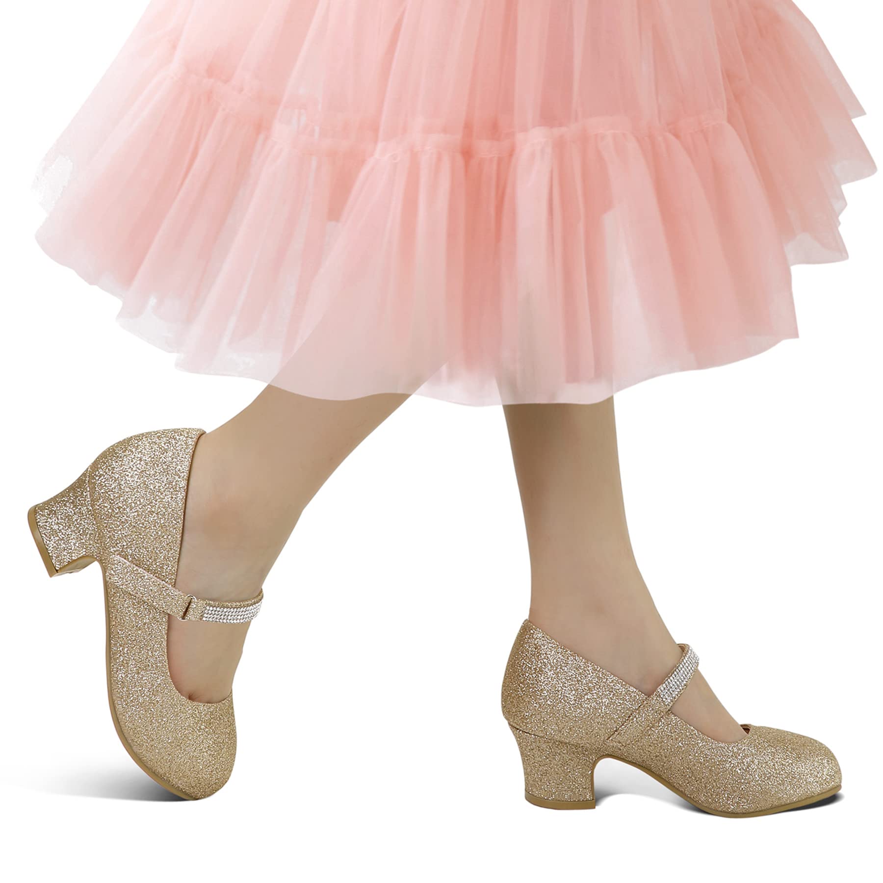 Kids Dress Shoes-Low Heel Rhinestone Lace-Up Mary Janes