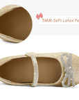 Kids Dress Shoes-Gold Glitter Mary Janes with Diamond Bow