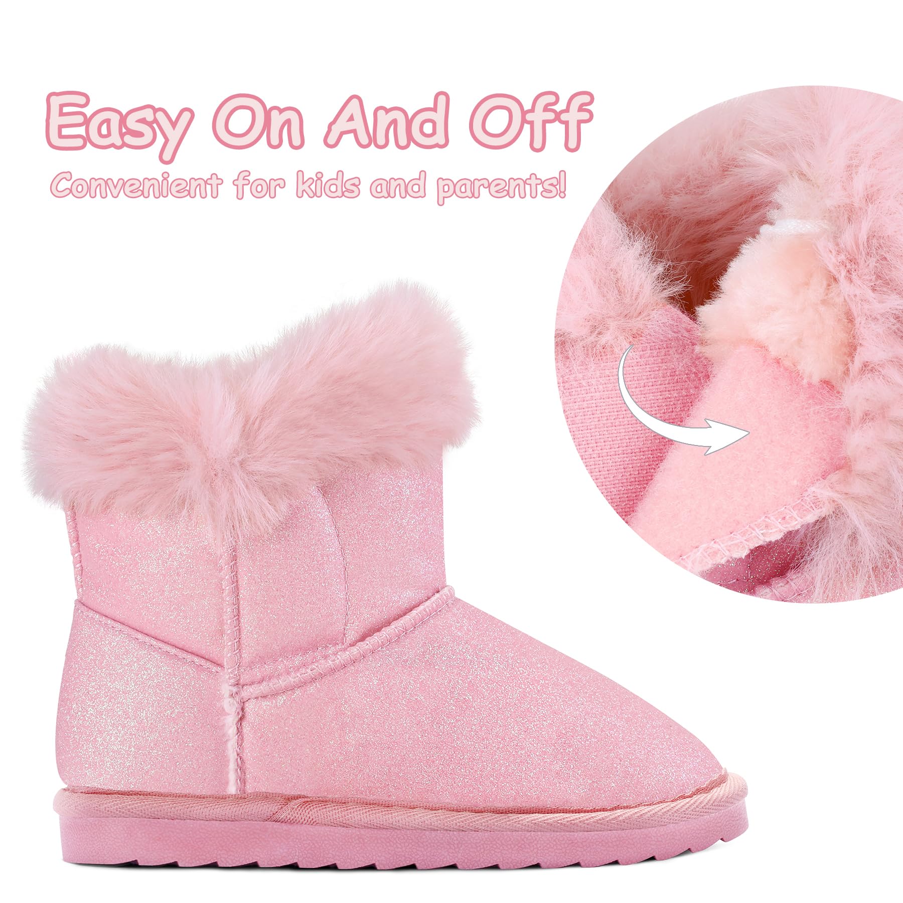 Hook and Loop Pink Glitter Snow Boots