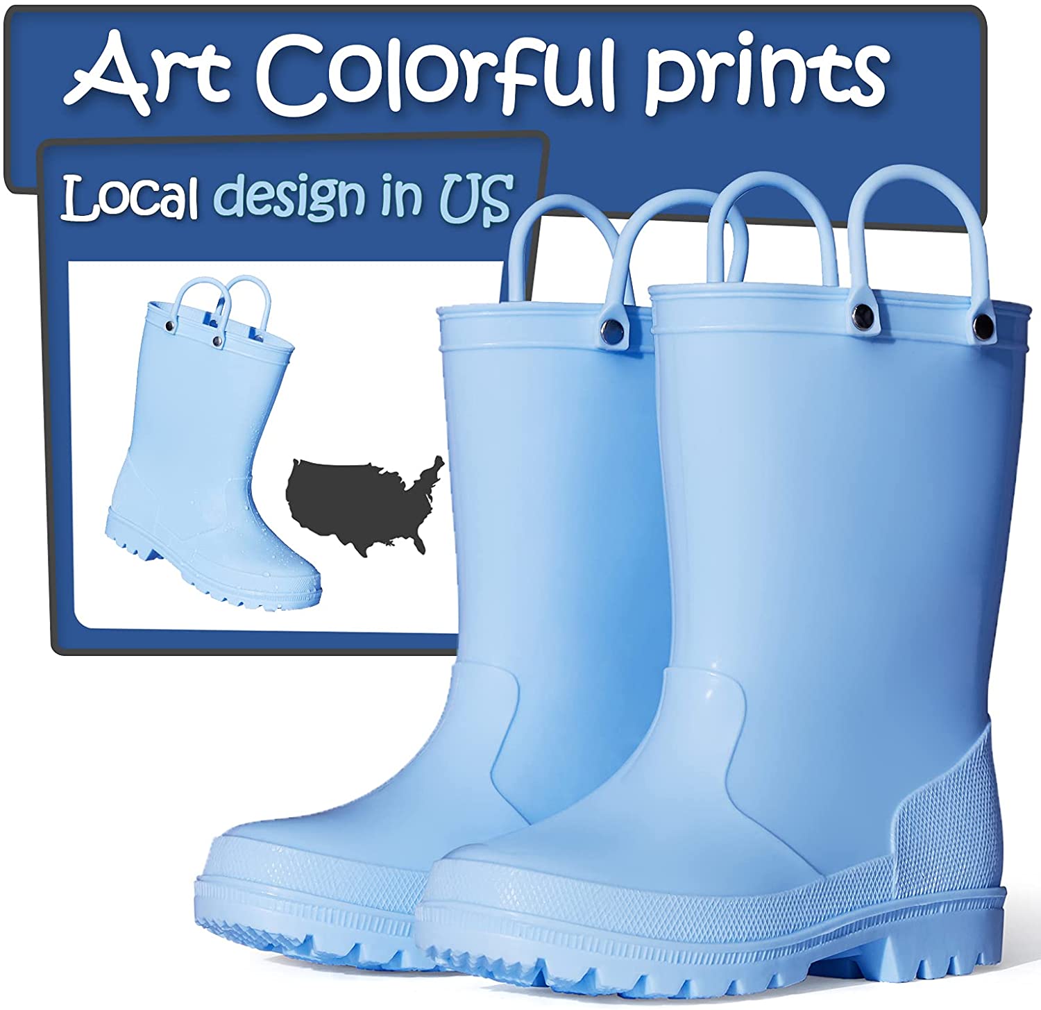 Kids Girls Light Rain Boots Solid Blue - KKOMFORME