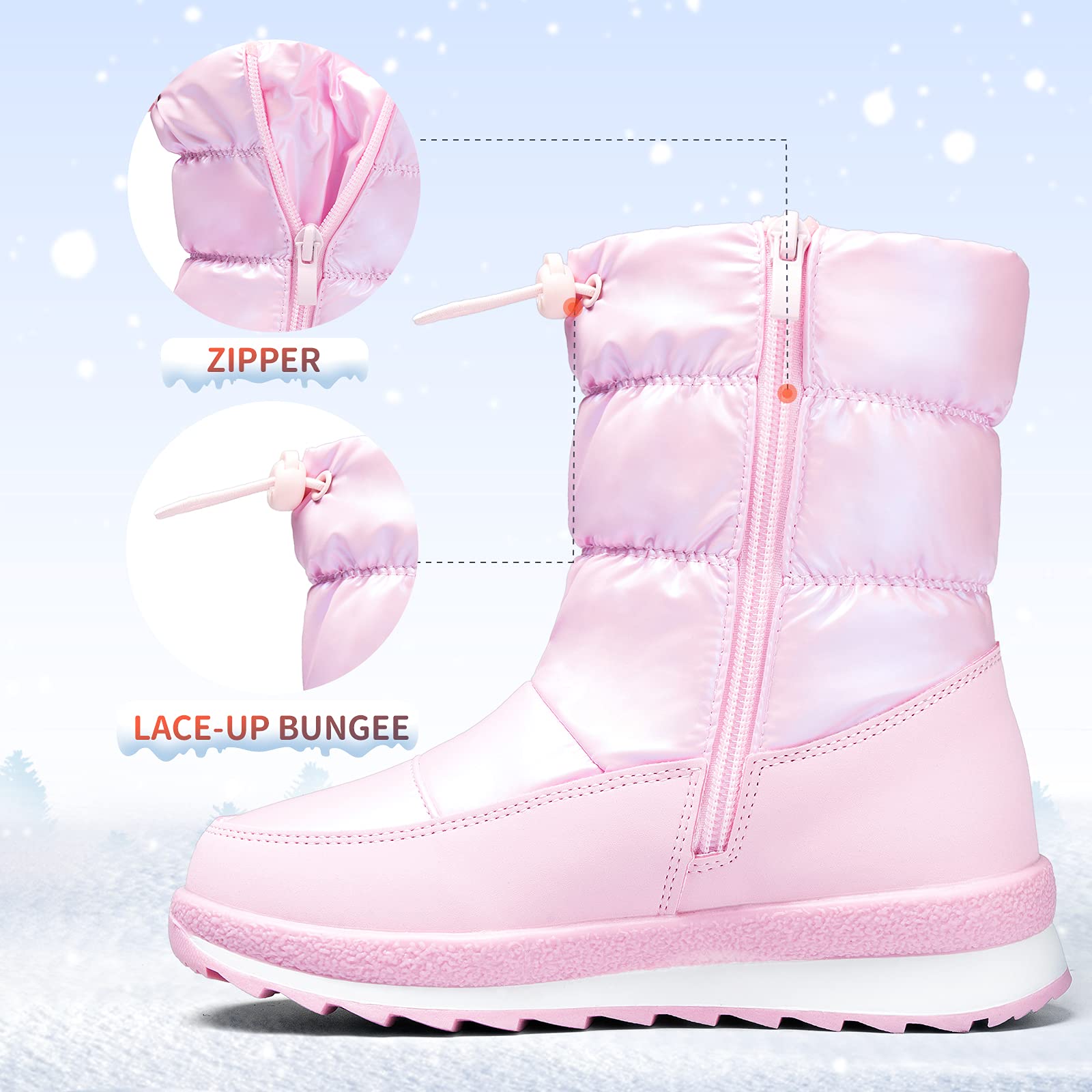 Pink/Purple/White Glossy Winter Waterproof Snow Boots