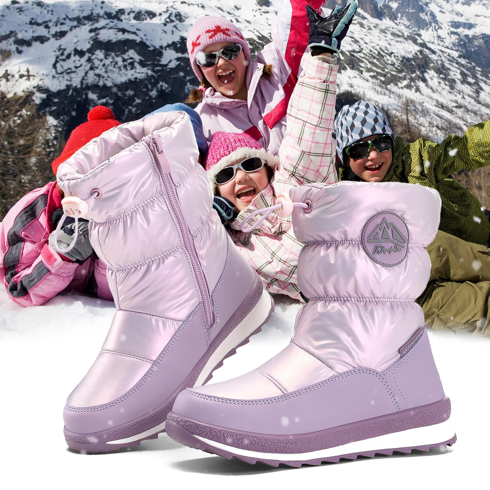 Pink/Purple/White Glossy Winter Waterproof Snow Boots