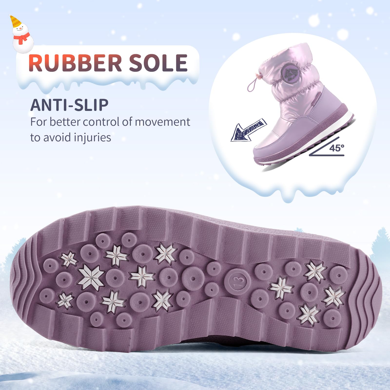 Pink/Purple/White Glossy Winter Waterproof Snow Boots