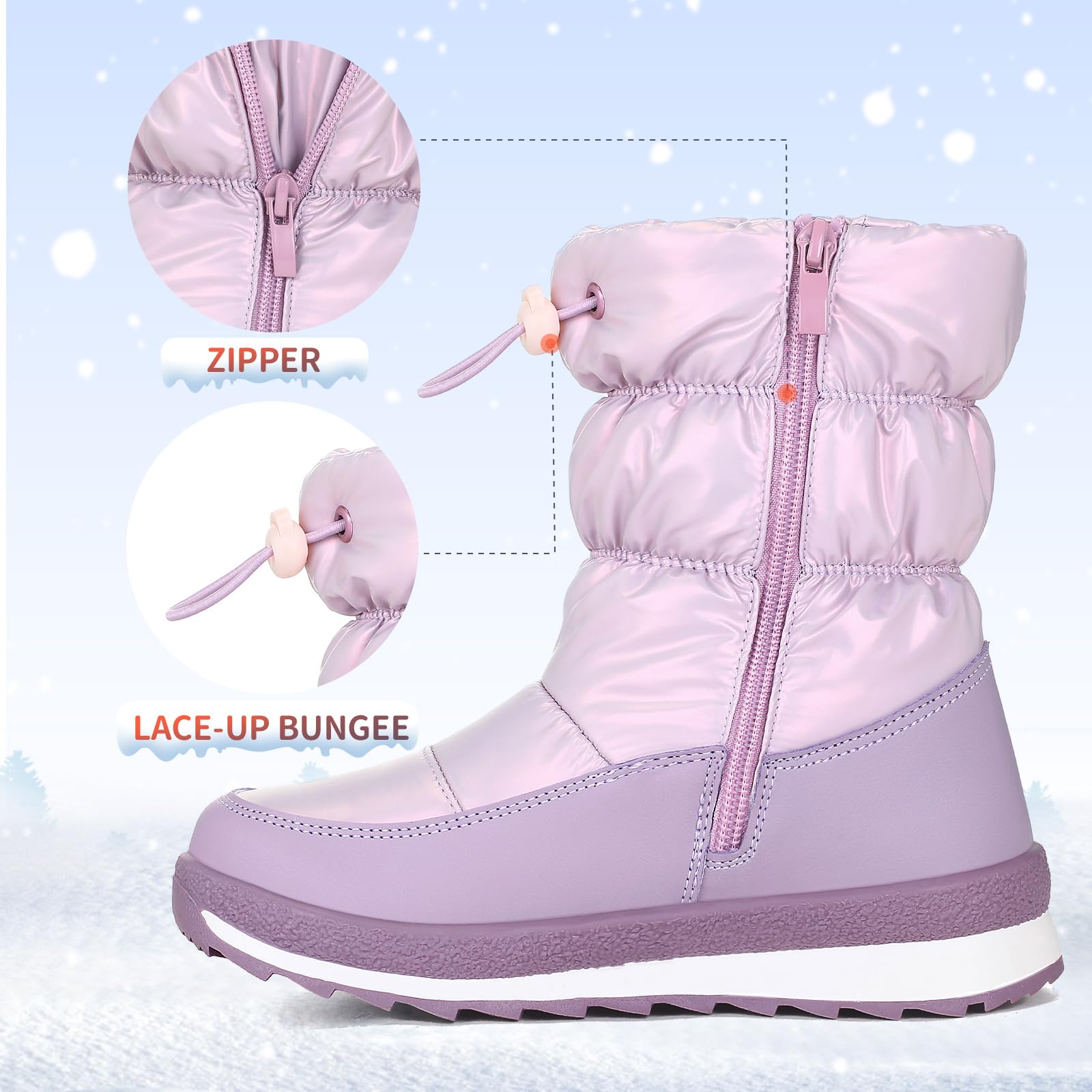 Pink/Purple/White Glossy Winter Waterproof Snow Boots