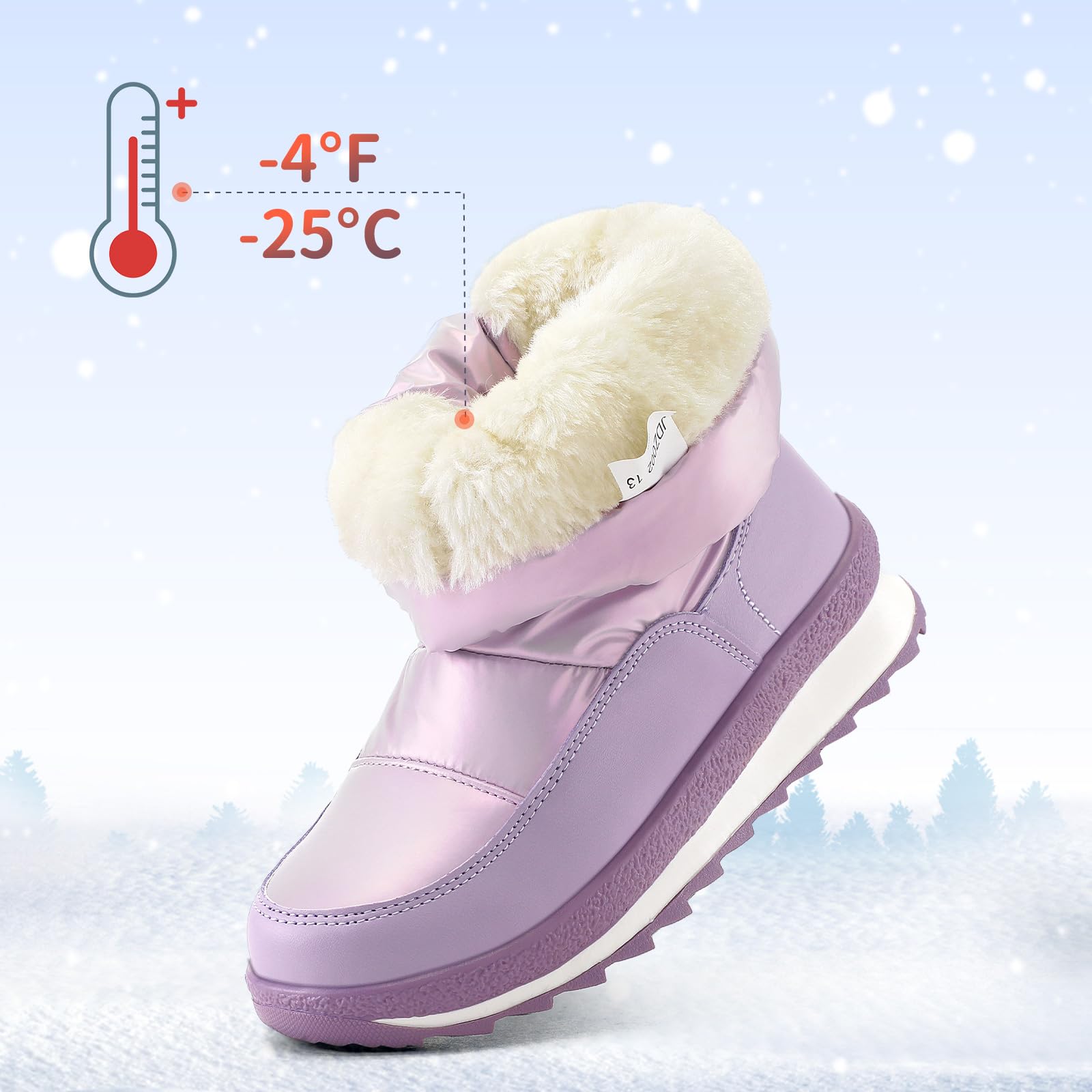 Pink/Purple/White Glossy Winter Waterproof Snow Boots