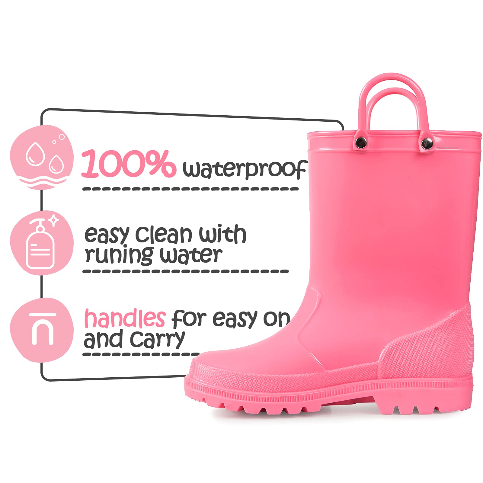 Solid Color Easy-on Handle Rubber Rain Boots