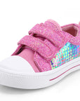 Kids Pink Sequin Hook and Loop Sneakers