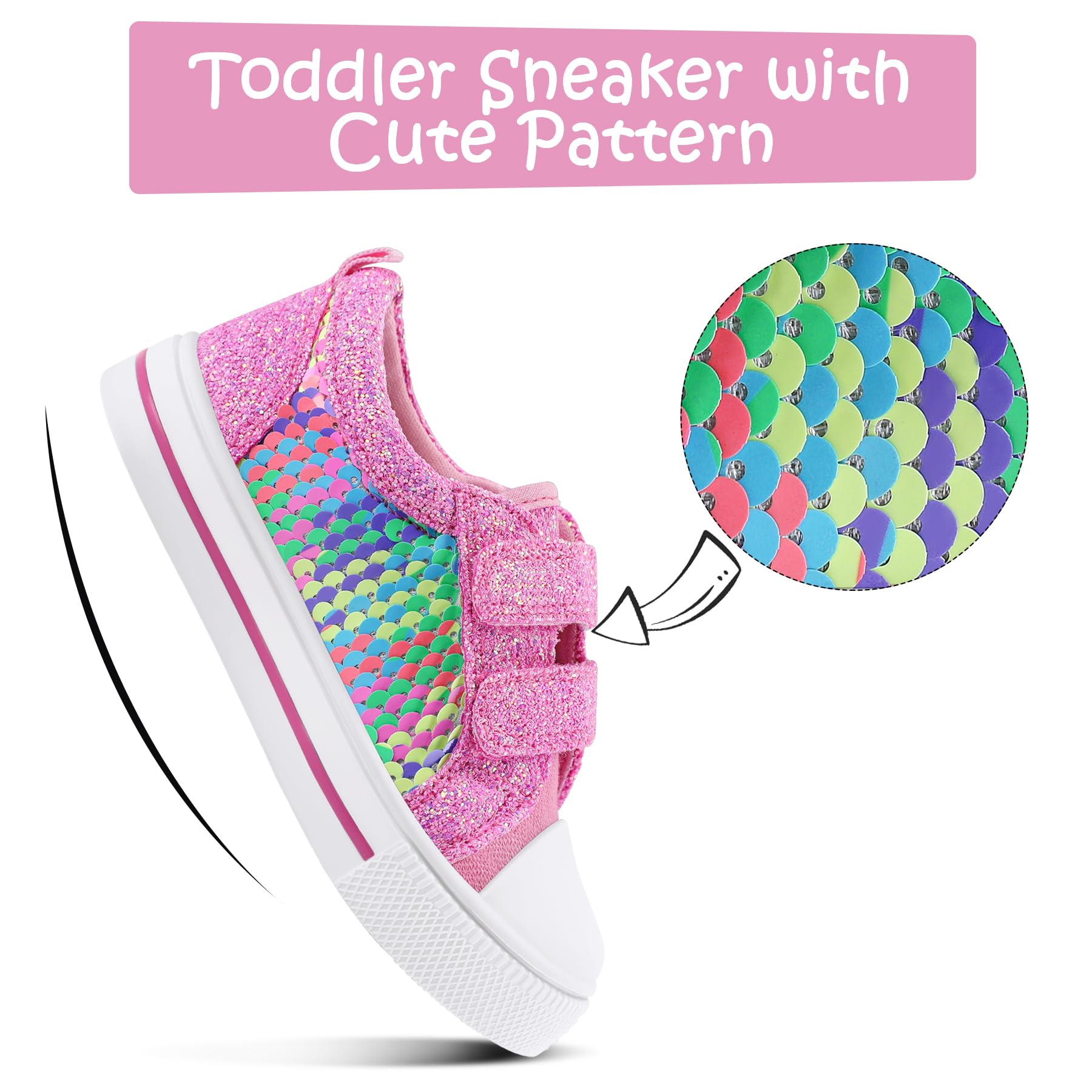 Kids Pink Sequin Hook and Loop Sneakers