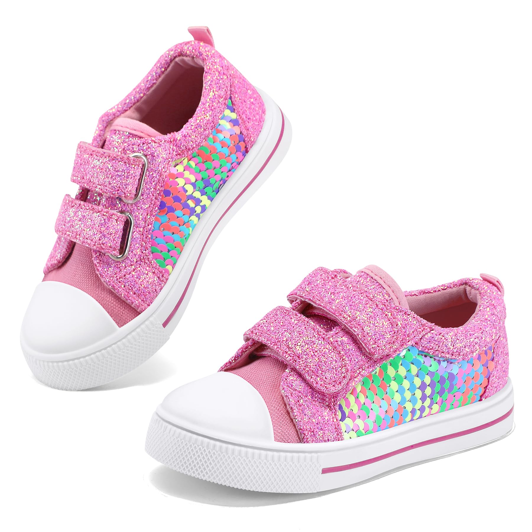 Kids Pink Sequin Hook and Loop Sneakers