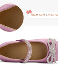 Kids Dress Shoes-Rhinestone Bow Embellished Glitter Mary Jane Flats