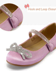 Kids Dress Shoes-Rhinestone Bow Embellished Glitter Mary Jane Flats