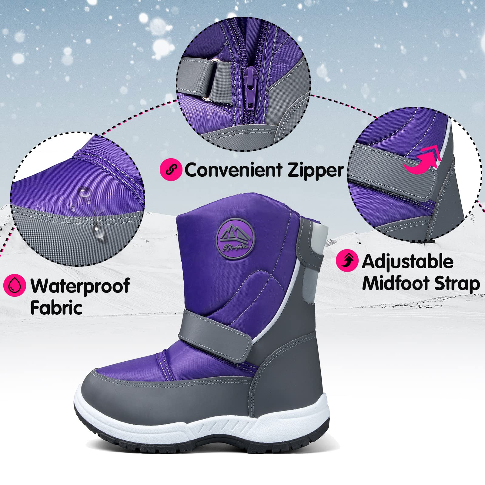 Pink/Purple Mountain Icons Insulated Waterproof Snow Boots