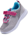 Pink Velcro Lightweight Breathable Gray Tennis Sneakers - MYSOFT