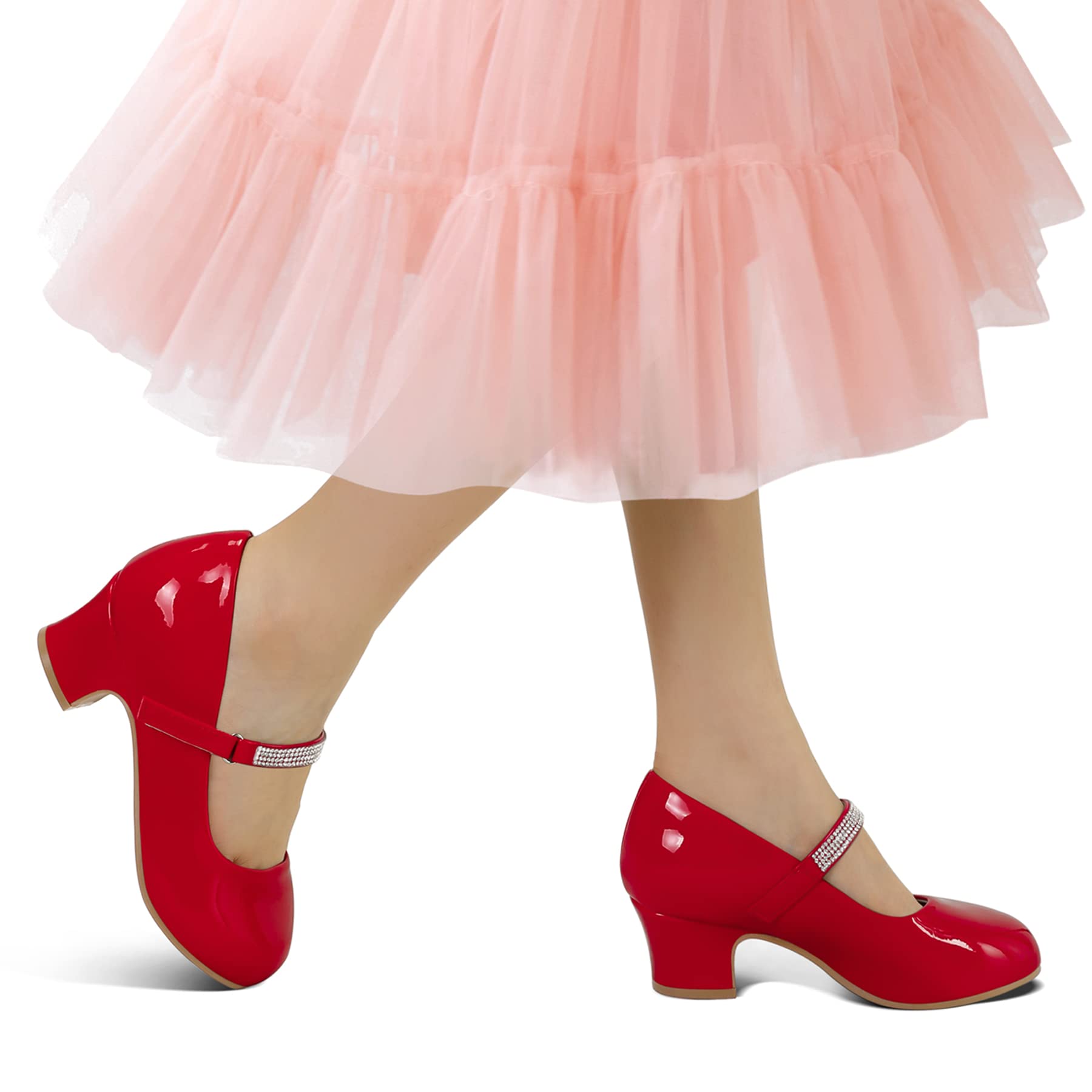 Kids Dress Shoes-Low Heel Rhinestone Strap Mary Jane Shoes