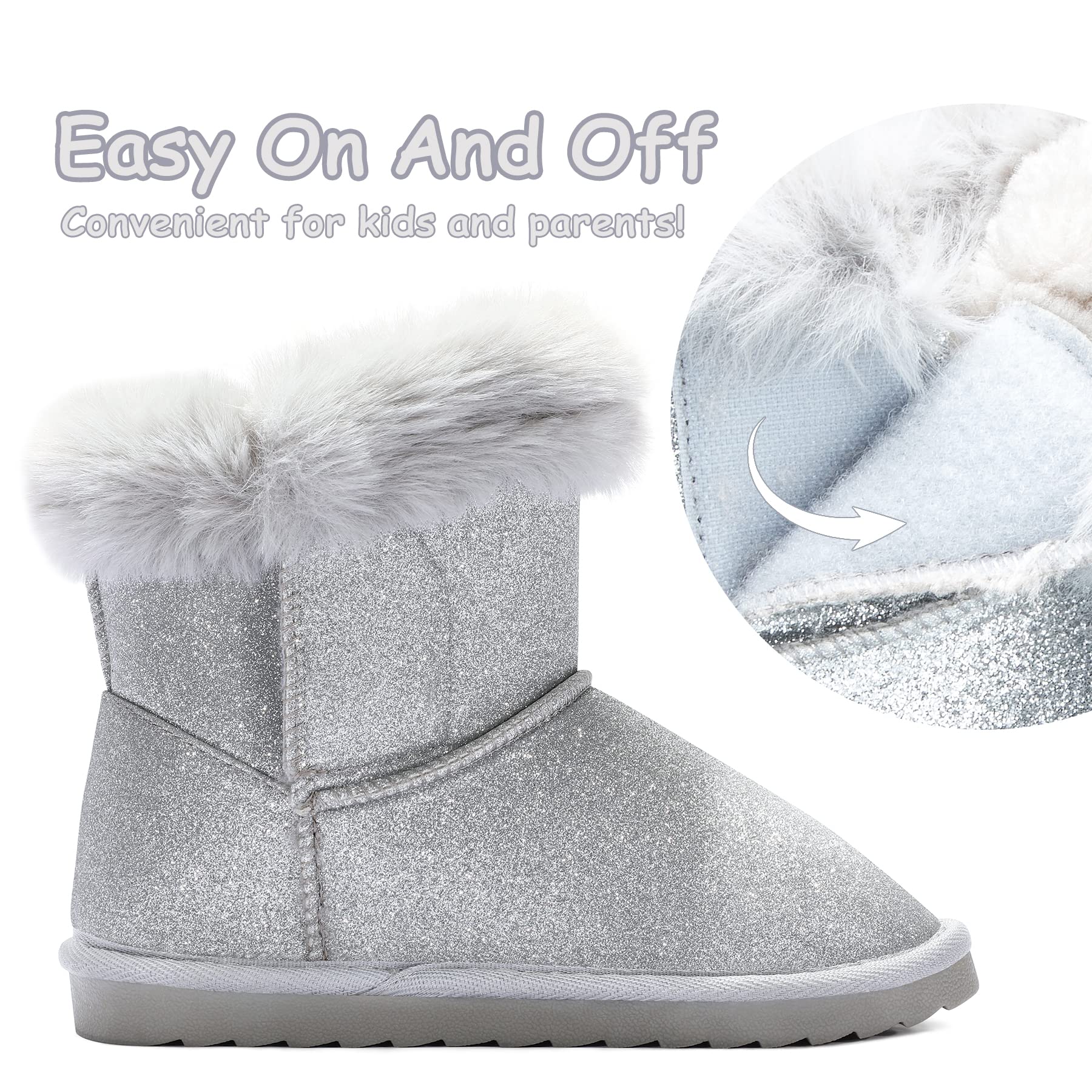 Silver Glitter Winter Warm Snow Boots