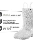 Pink/Purple/Silver Glitter Rubber Rain Boots