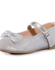 Kids Dress Shoes-Silver/Purple Sequined Mary Jane with Bow Tie