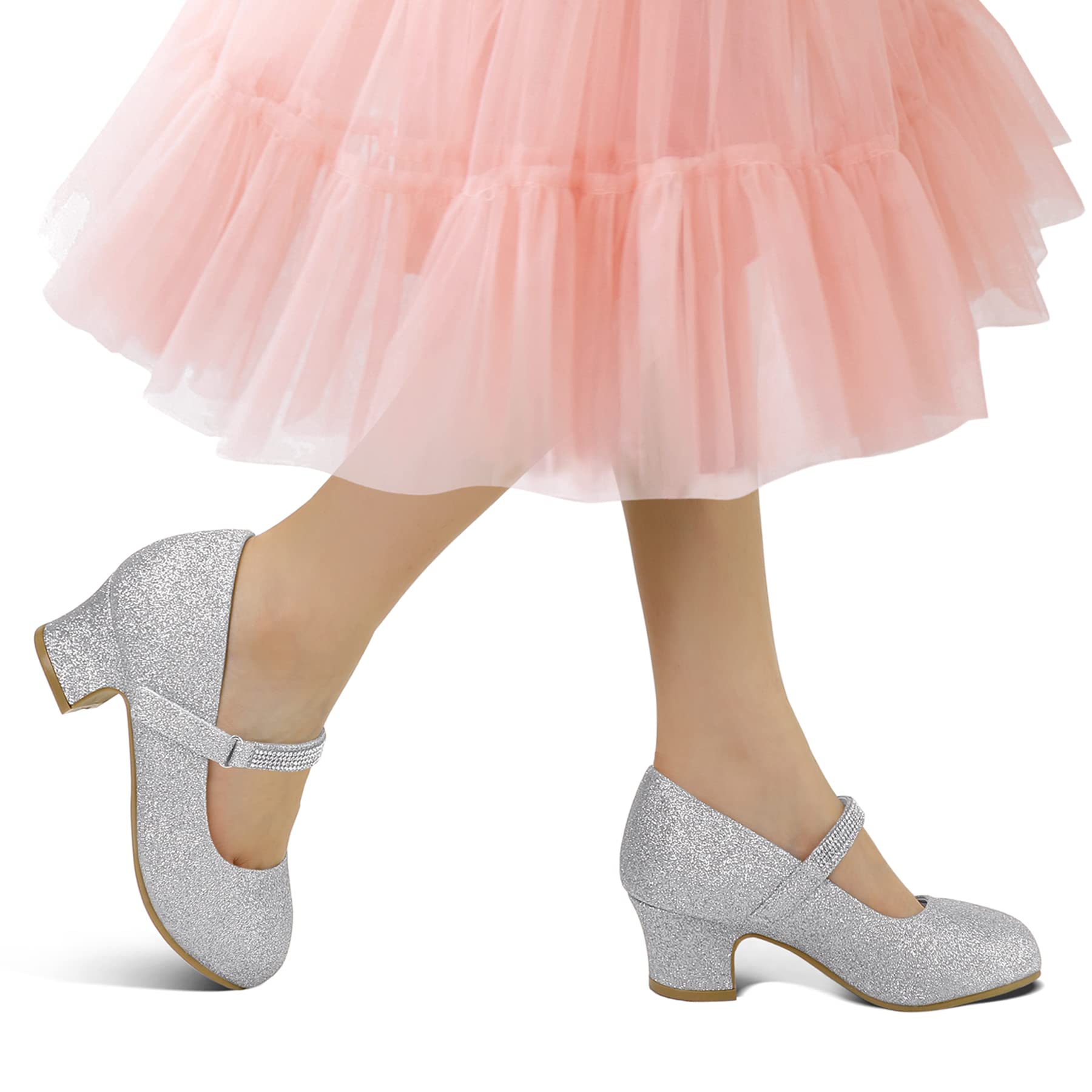 Kids Dress Shoes-Low Heel Rhinestone Lace-Up Mary Janes