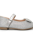 Kids Dress Shoes-Silver/Purple Sequined Mary Jane with Bow Tie