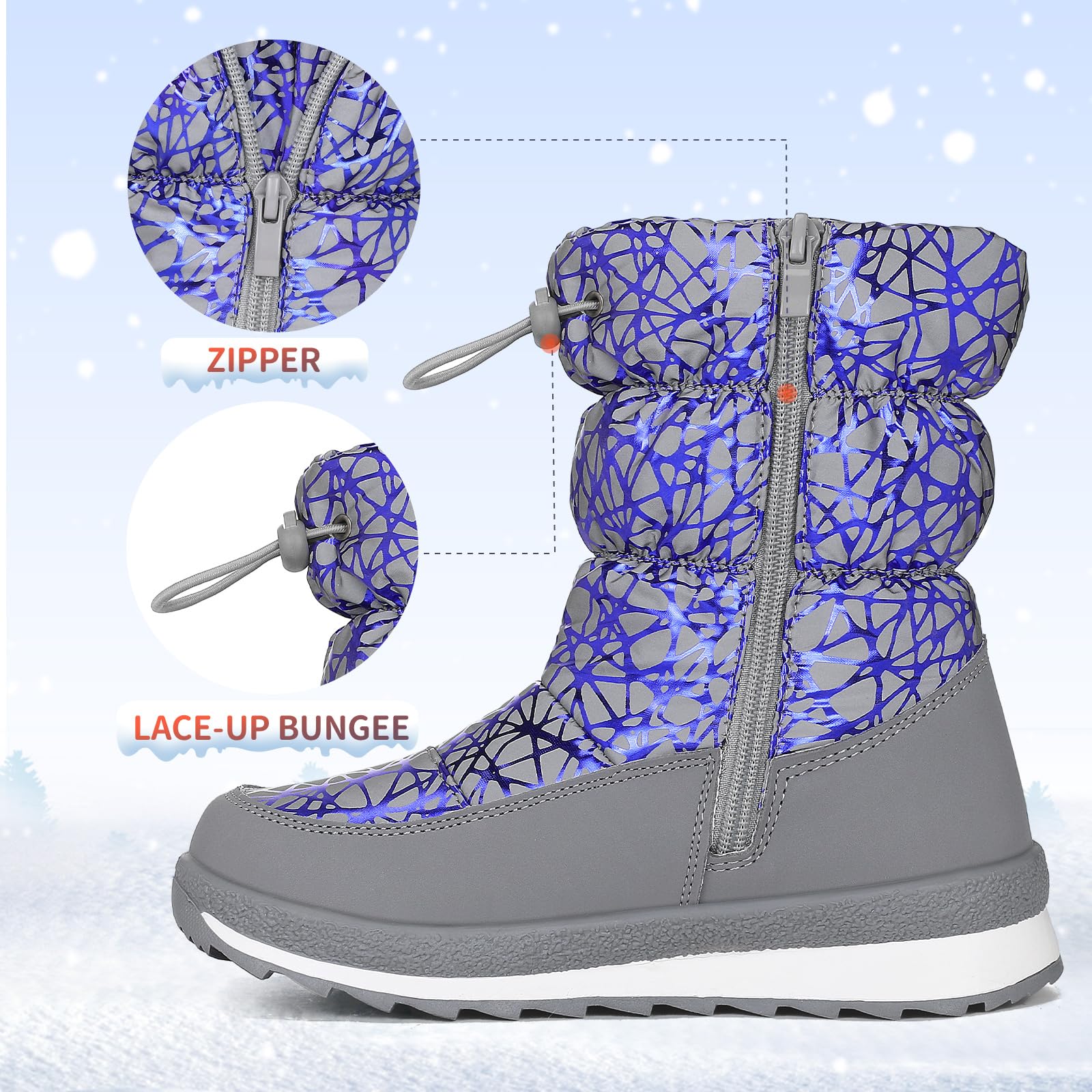 Laser Print Outdoor Fur Lined Snow Boots